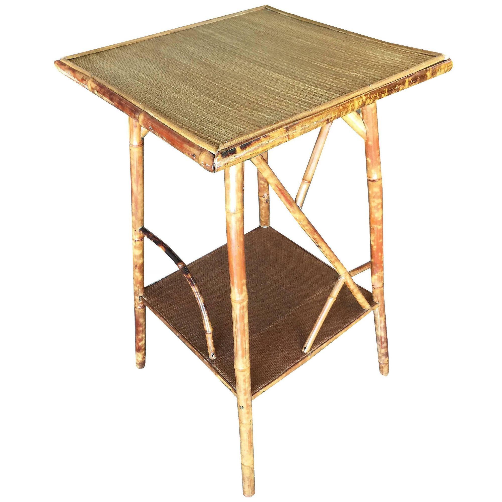 Restored Tiger Bamboo Tortoise Pedestal Side Table W/ Organic Formed Accents For Sale 1