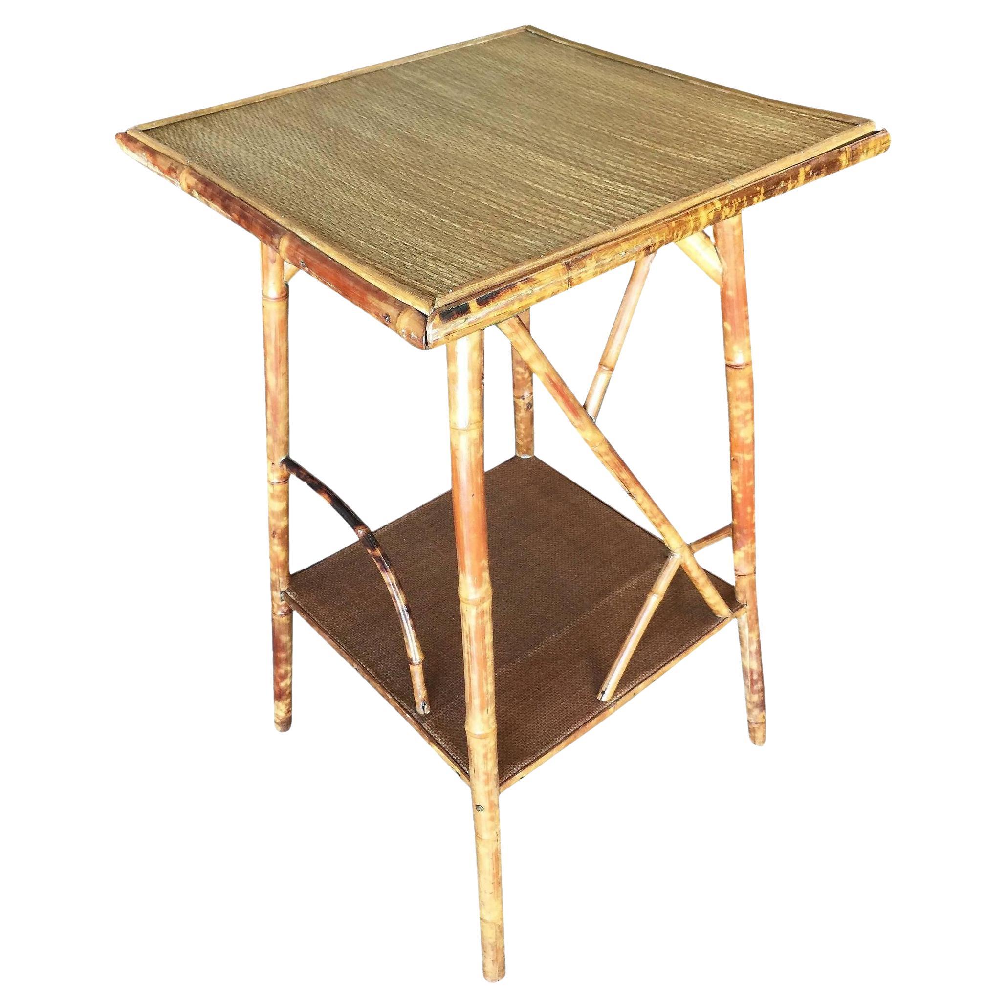 Restored Tiger Bamboo Tortoise Pedestal Side Table W/ Organic Formed Accents For Sale