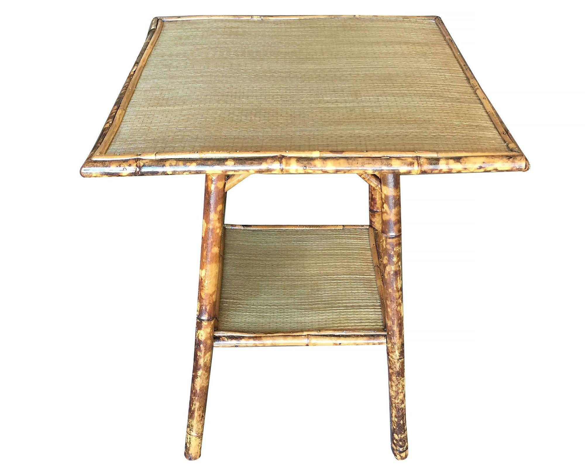 Late Victorian Restored Tiger Bamboo Pedestal Side Table with Large Top For Sale
