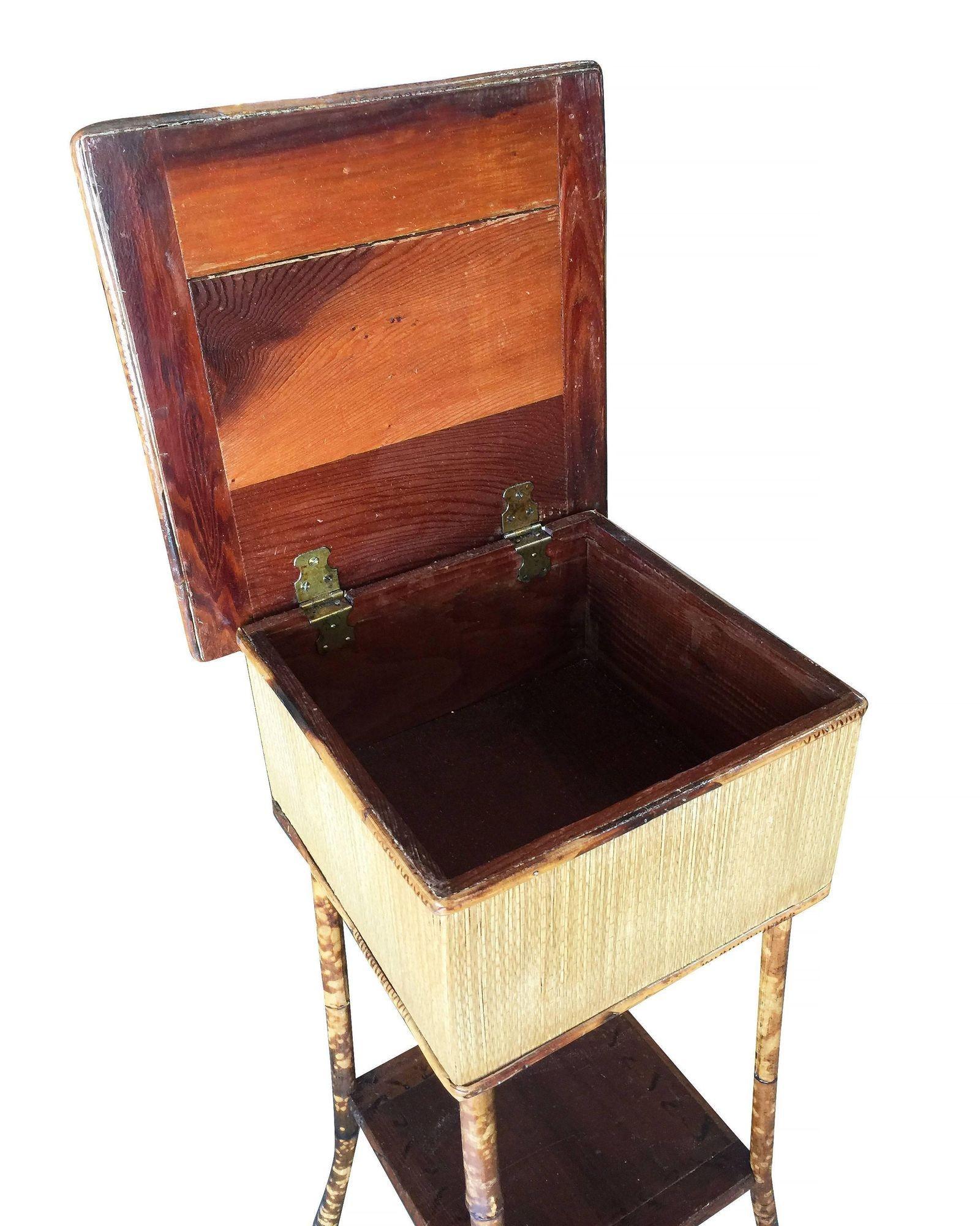 Late Victorian Restored Tiger Bamboo Tortoise Pedestal W/ Storage Box For Sale