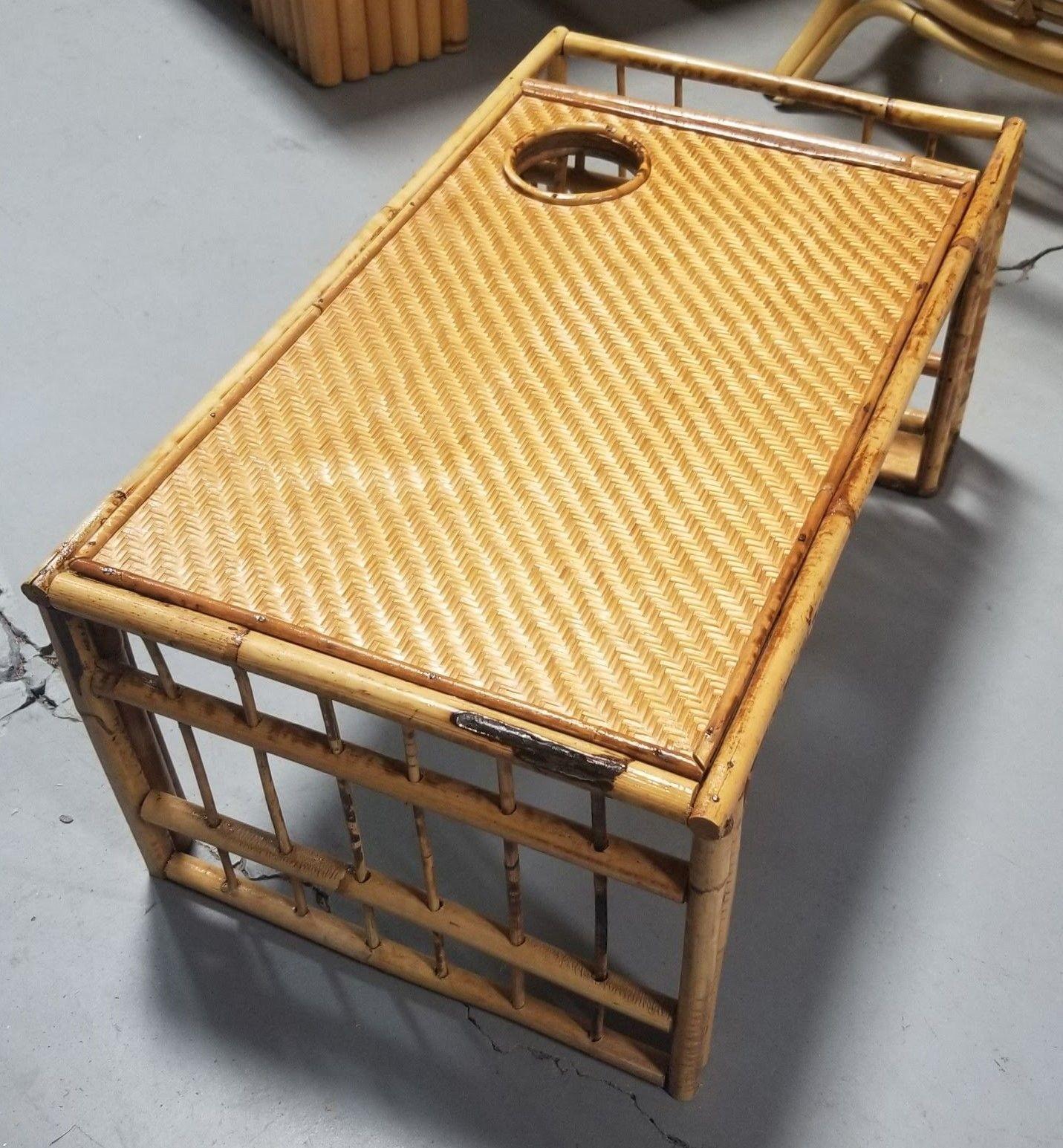 Restored Tiger Tortoise Bamboo Serving Dining Tray In Excellent Condition In Van Nuys, CA