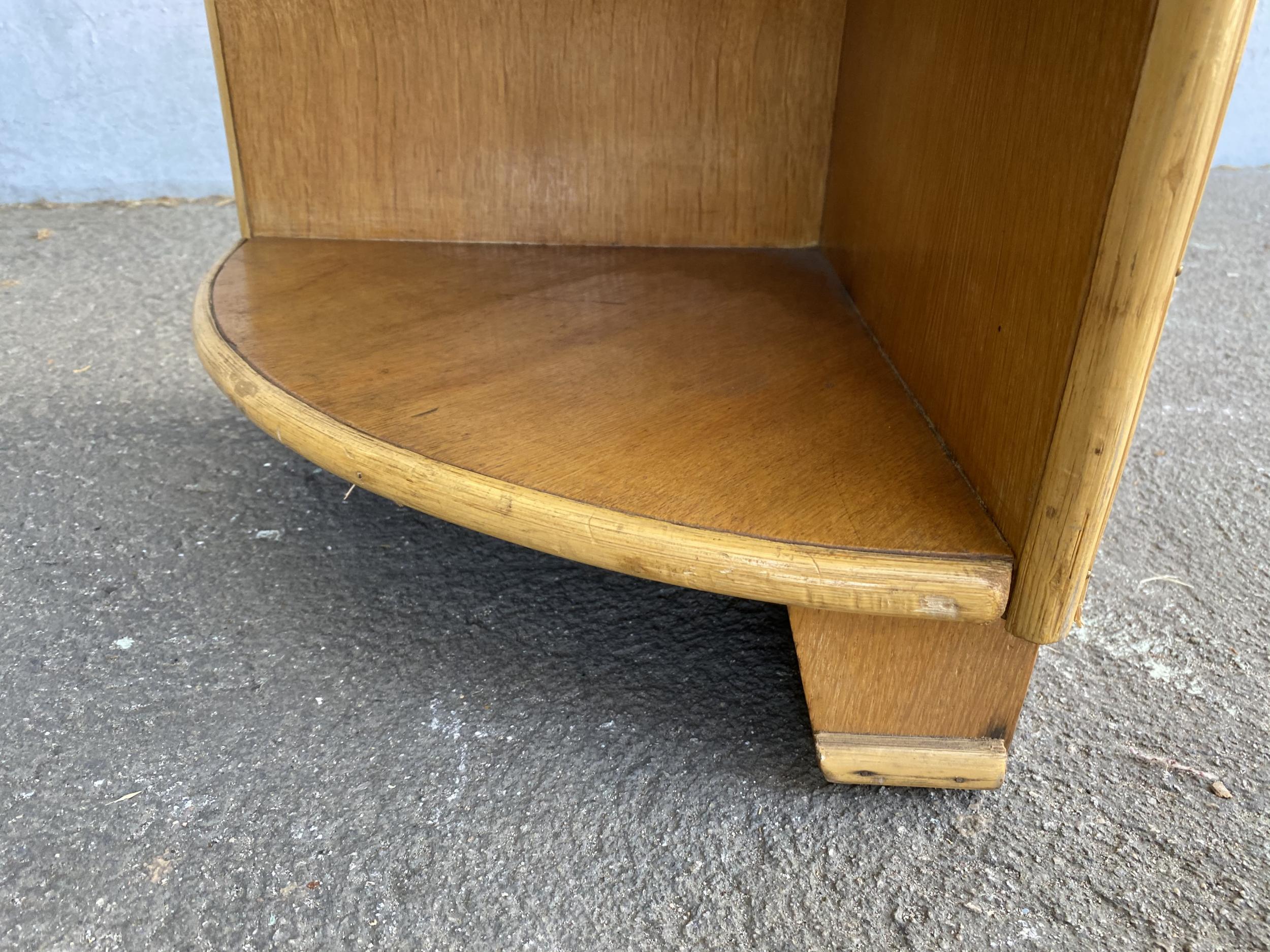 Mid-20th Century Restored Tropical Wood Corner Shelf with Rattan Boarder