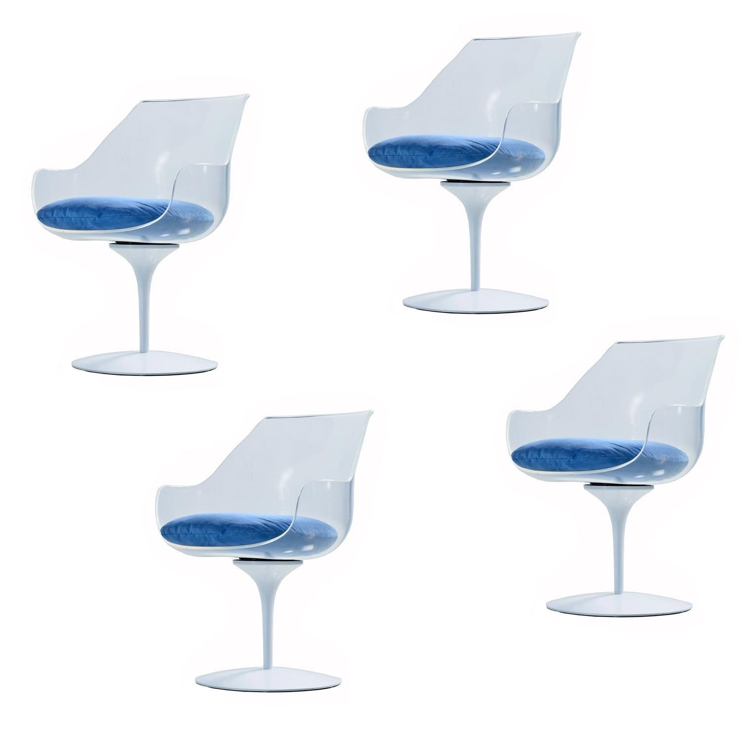 (4) available, each sold separately. 
Authentic, Mid-Century Modern Lucite acrylic Erwine & Estelle Laverne champagne chair, beautifully restored with a new gloss white paint job on the bases. Acrylic has been cleaned and buffed to very good