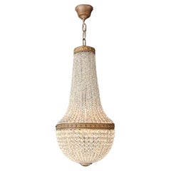 Restored Tuscan Brass Chandelier with Hand-Strung Crystal Beads Antique Empire