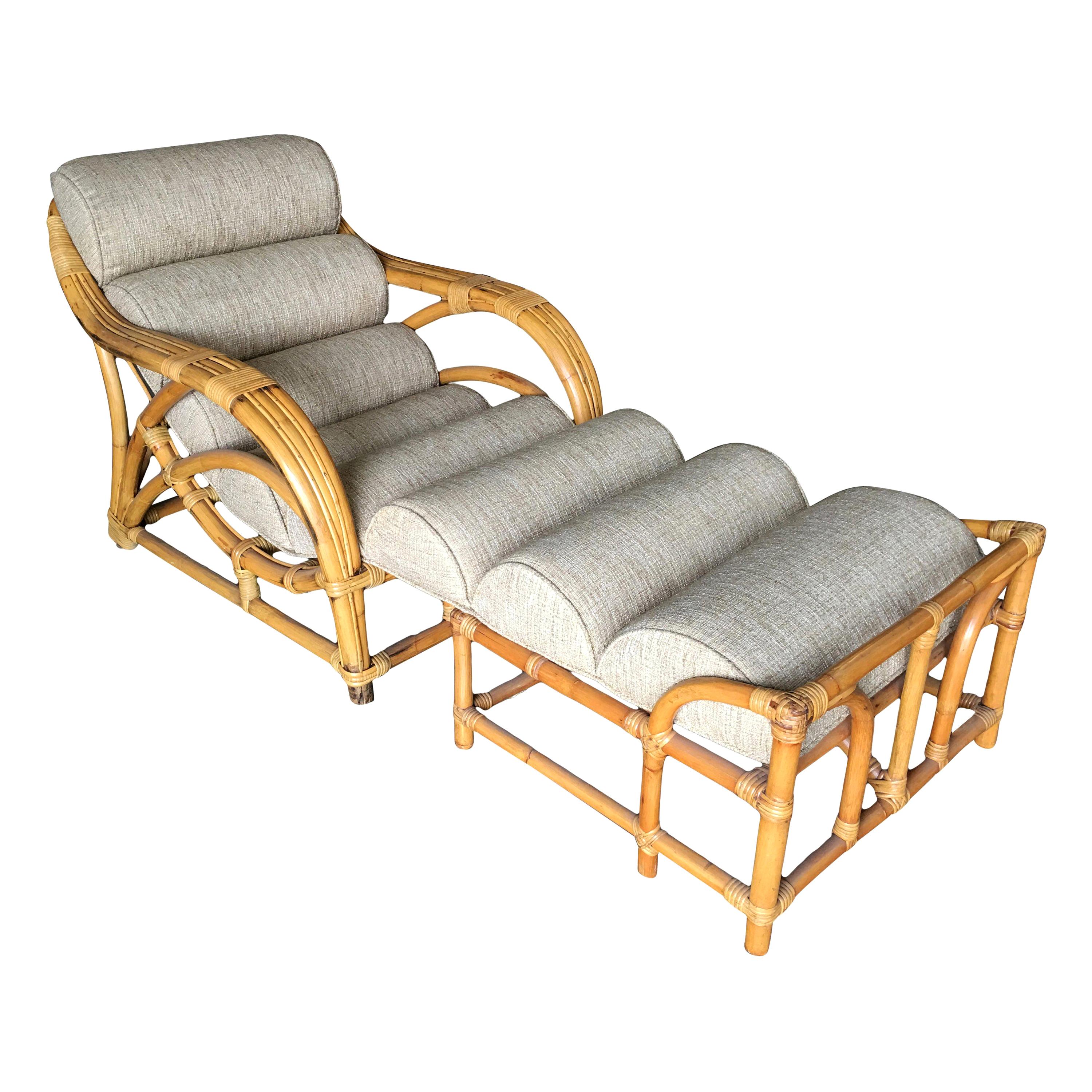 Restored Two-Strand "1940s Transition" Rattan Chaise Lounge