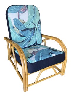 Restored Two-Strand "40s Transition" Adjustable Back Rattan Lounge Chair