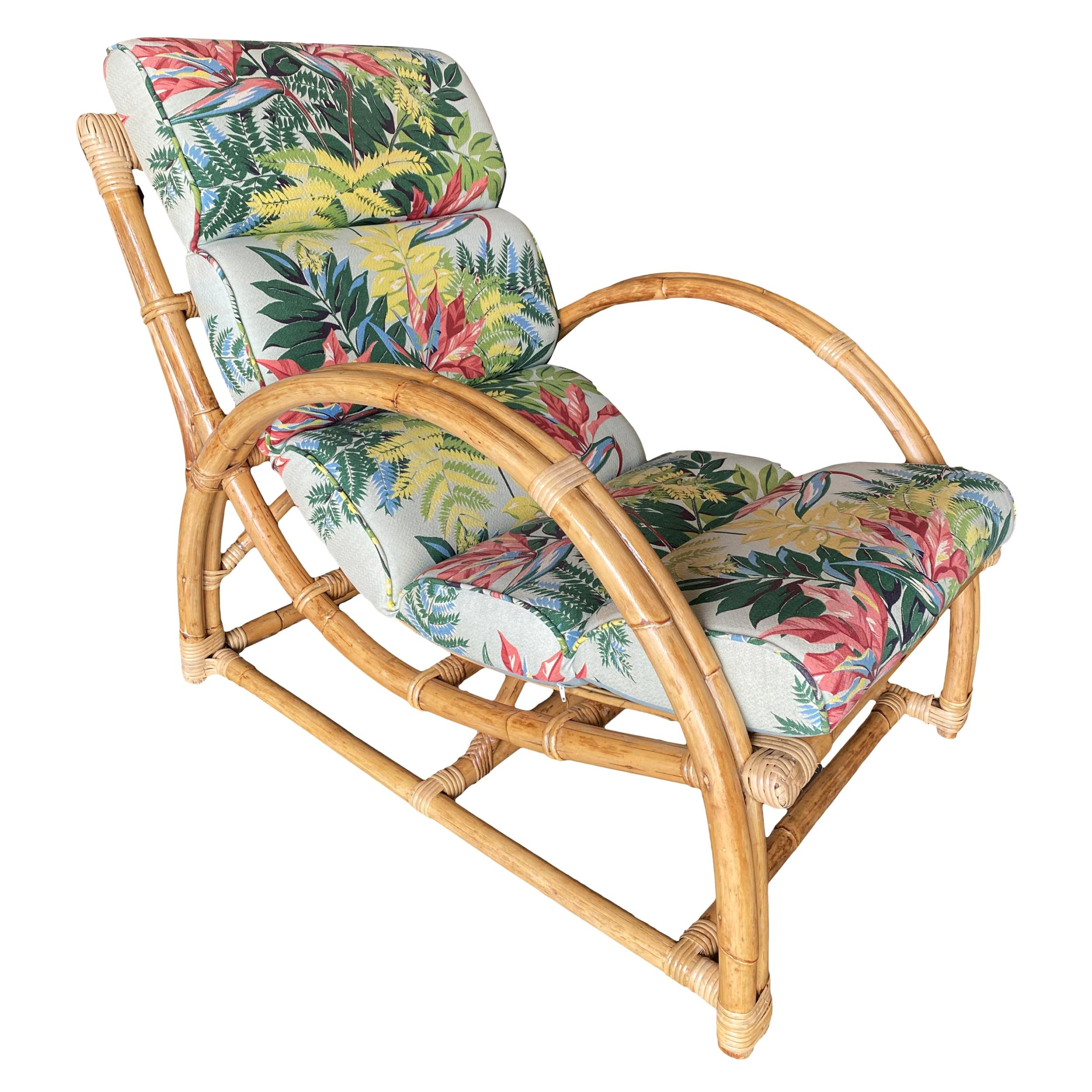 Restored Two-Strand "Half Moon" Rattan Cup Seat Lounge Chair