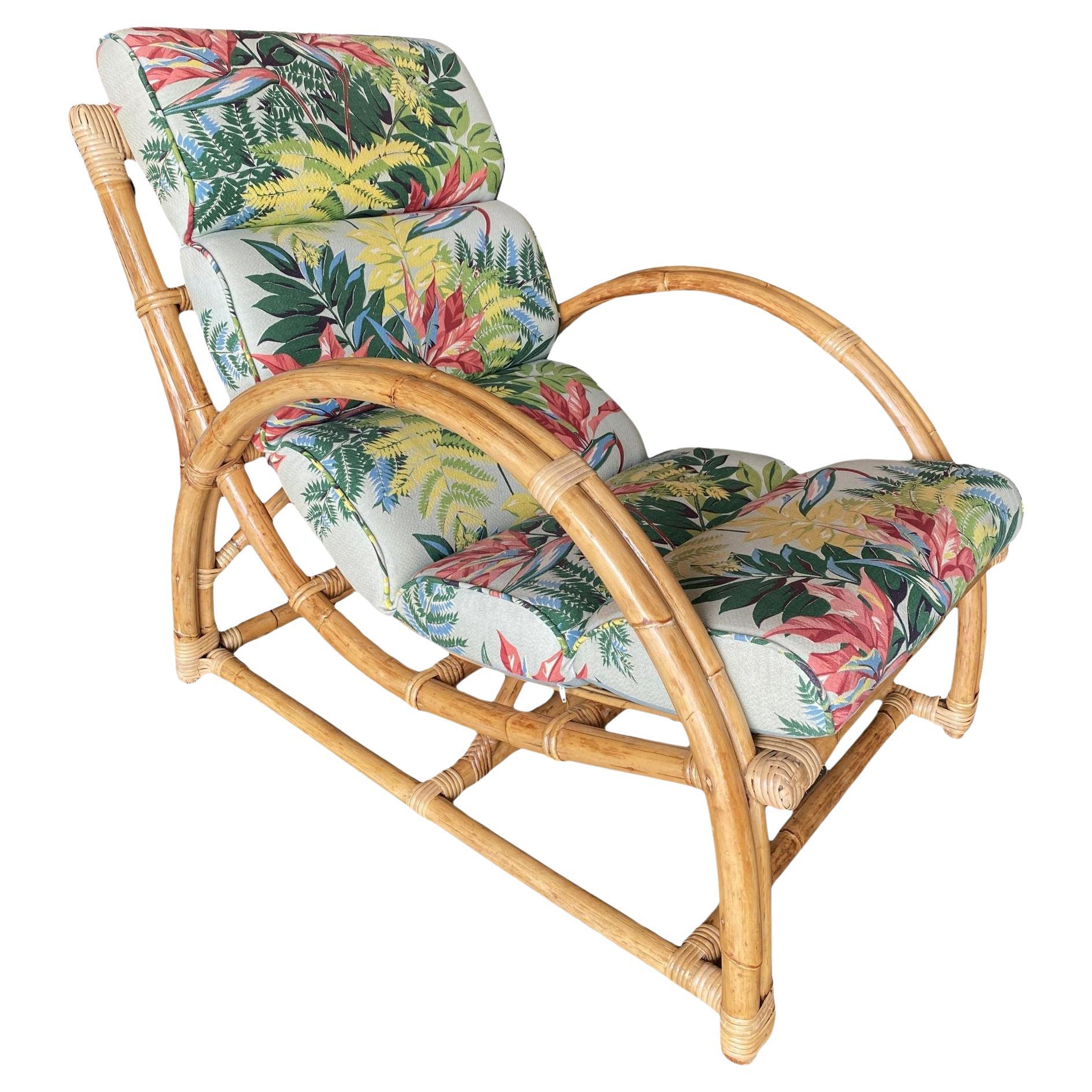Restored Two-Strand "Half Moon" Rattan Cup Seat Lounge Chair For Sale
