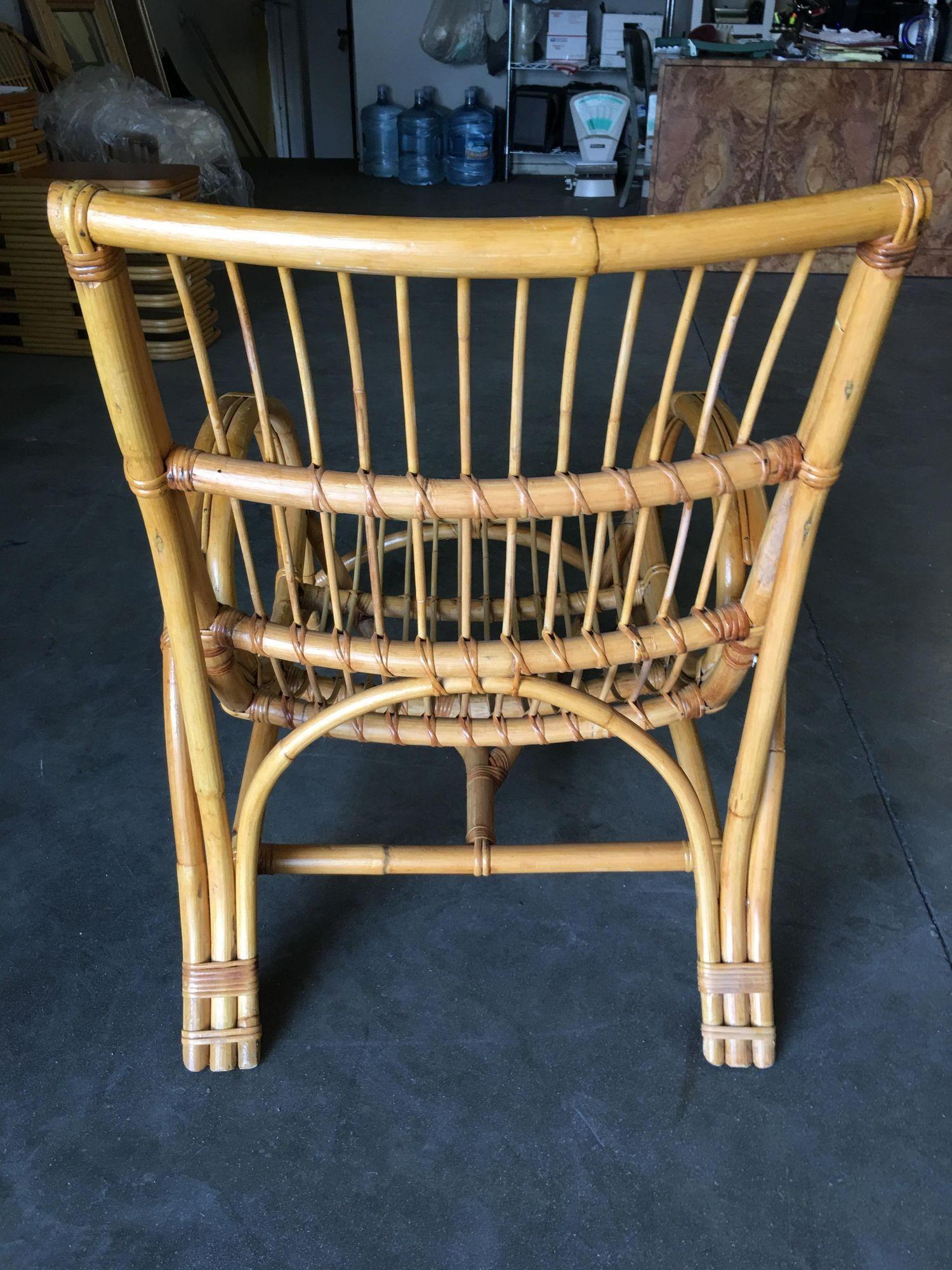 Restored Two-Strand Slope Seat Rattan Chaise Lounge With Ottoman For Sale 5