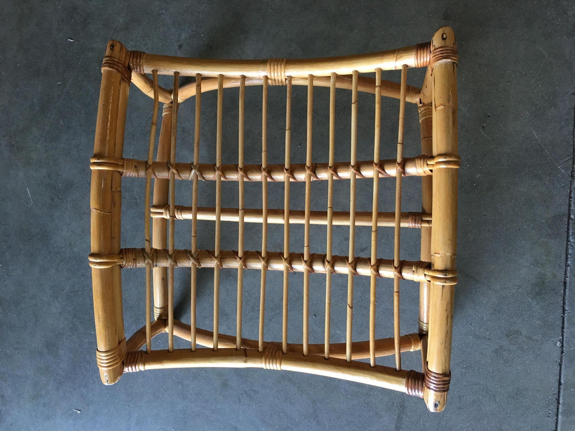 Restored Two-Strand Slope Seat Rattan Chaise Lounge With Ottoman For Sale 6