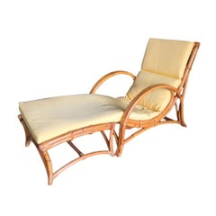 Restored Two-Strand Slope Seat Rattan Chaise Lounge With Ottoman