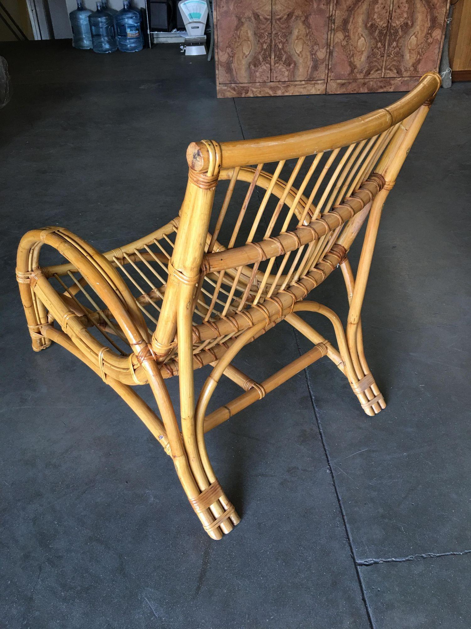 Restored Two-Strand Slope Seat Rattan Chaise Lounge With Ottoman For Sale 2