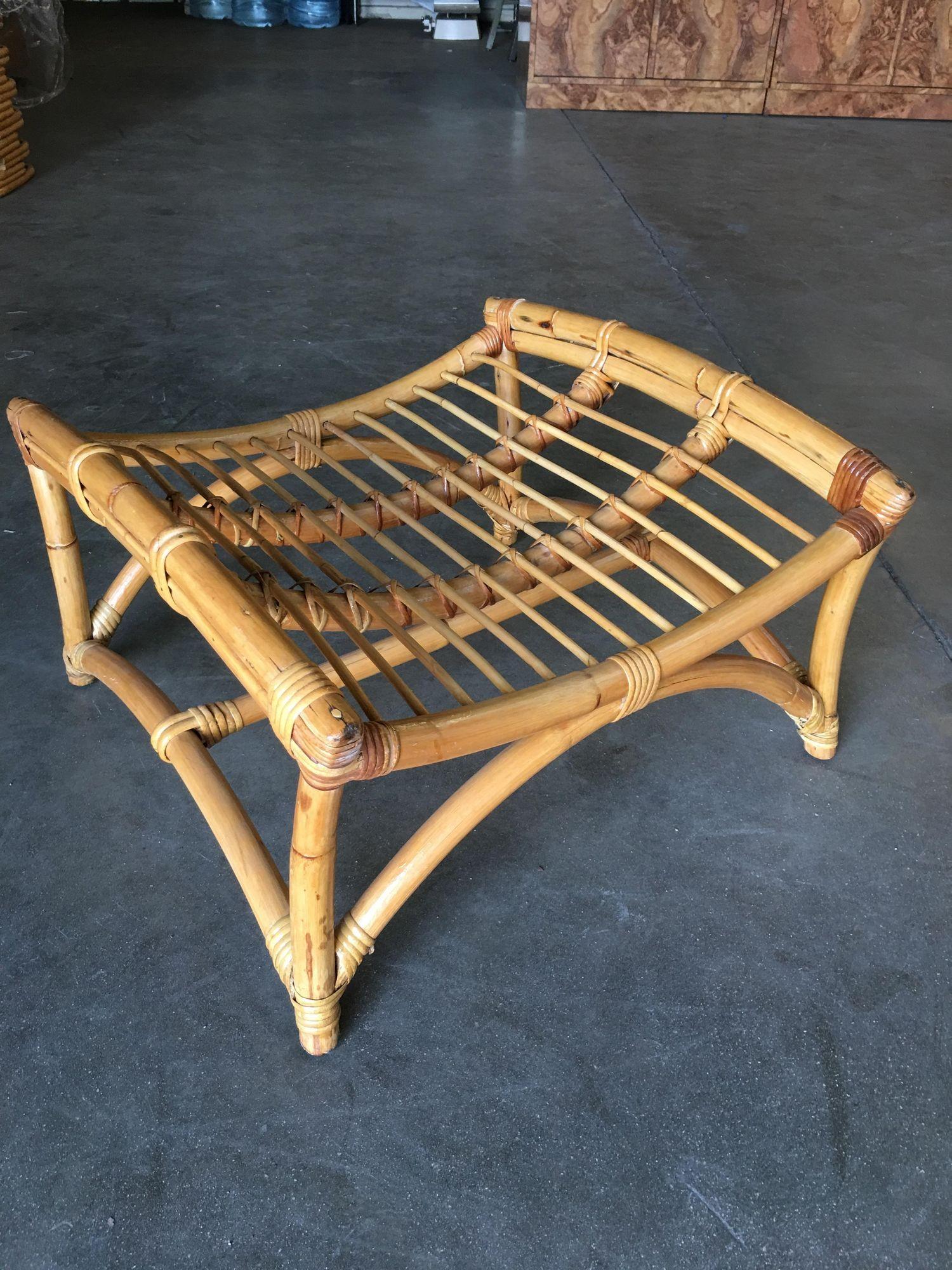 Restored Two-Strand Slope Seat Rattan Chaise Lounge With Ottoman For Sale 3