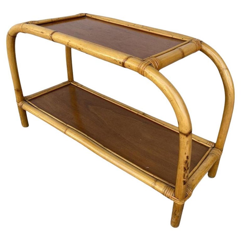 Restored TwoTier Rattan and Mahogany Arched Side Table For Sale at 1stDibs
