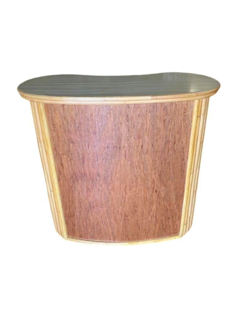 American Restored Vertically Stacked Curved Stacked Dry Rattan Bar For Sale