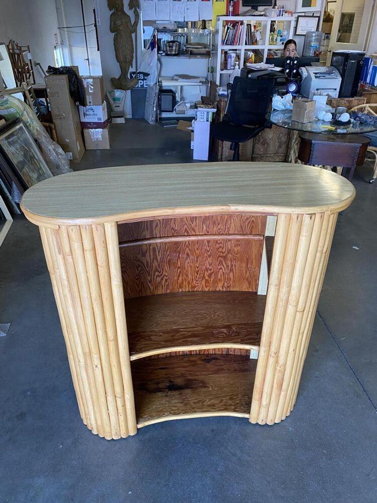 Restored Vertically Stacked Curved Stacked Dry Rattan Bar For Sale 1