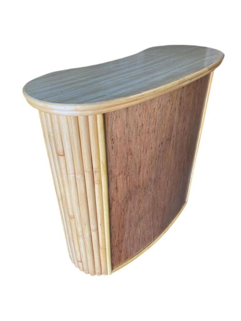 Restored Vertically Stacked Curved Stacked Dry Rattan Bar For Sale 2