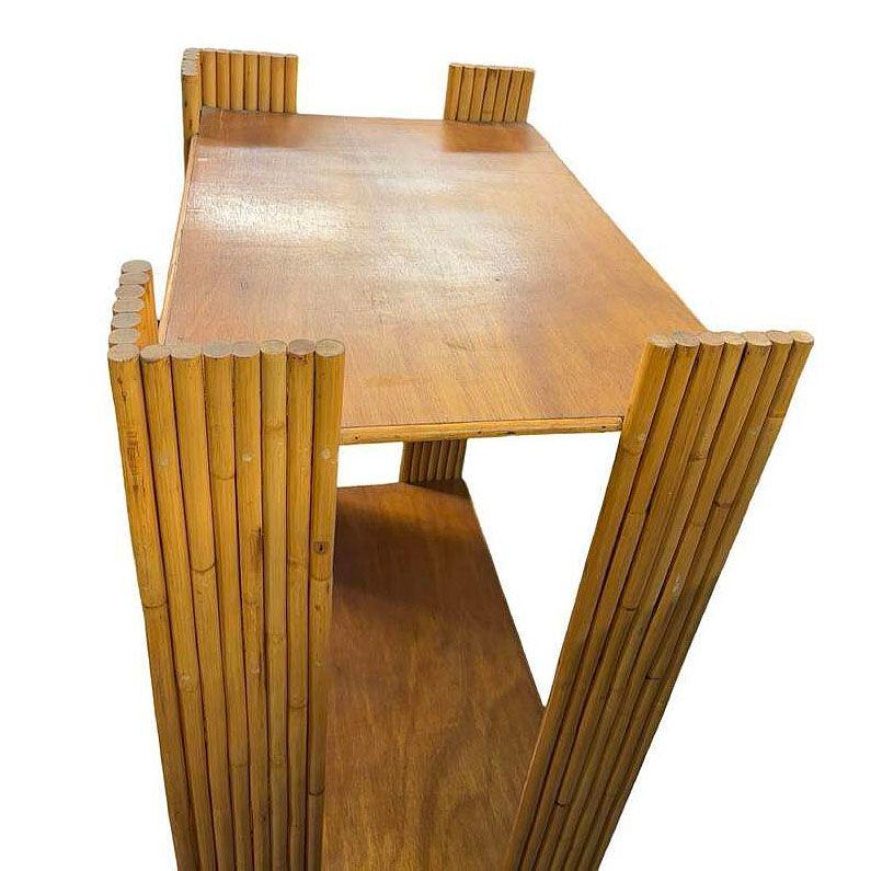 Restored Vertically Stacked Rattan 4-tier Rattan & Mahogany Etager Display Shelf For Sale 4