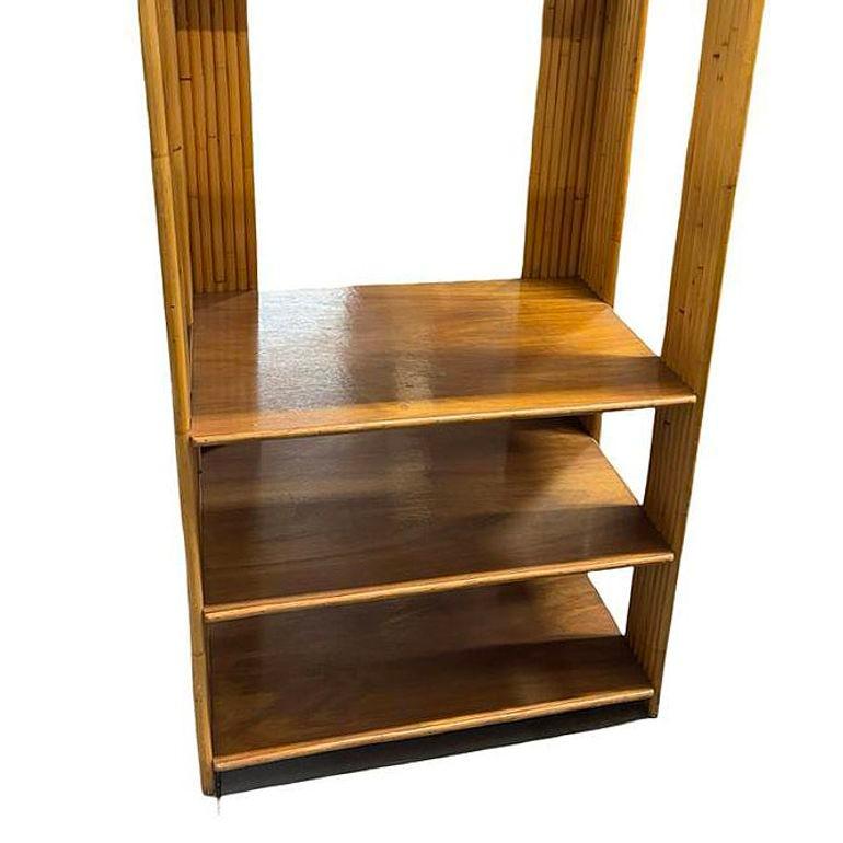 Restored Vertically Stacked Rattan 4-tier Rattan & Mahogany Etager Display Shelf For Sale 5