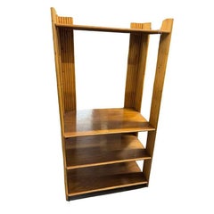 Restored Vertically Stacked Rattan 4-tier Rattan & Mahogany Etager Display Shelf