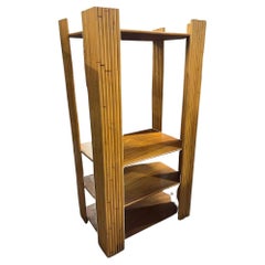 Restored Vertically Stacked Rattan 4-tier Rattan & Mahogany Etager Display Shelf