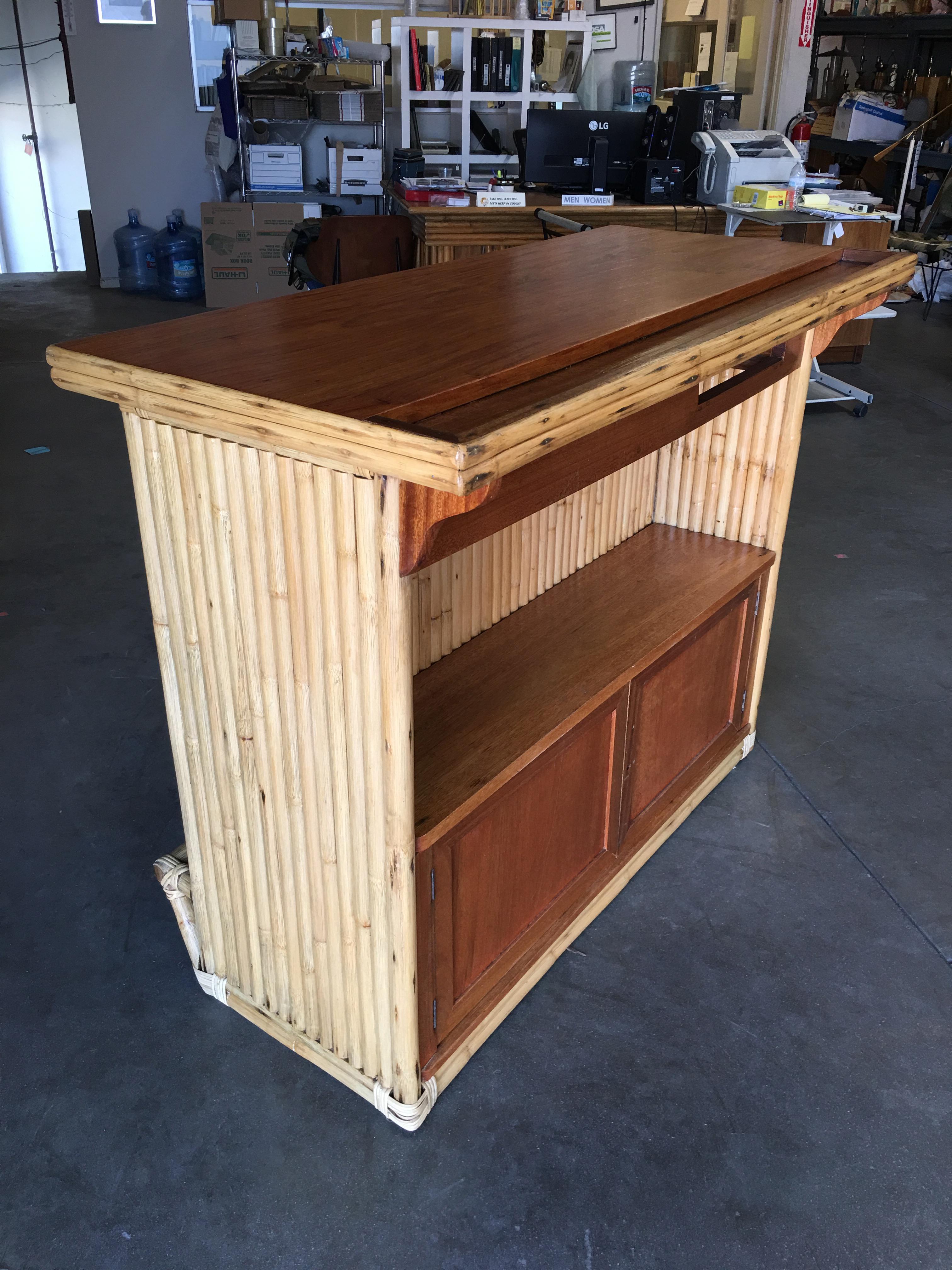 Restored Vertically Stacked Rattan Bar with Mahogany Top at 1stDibs