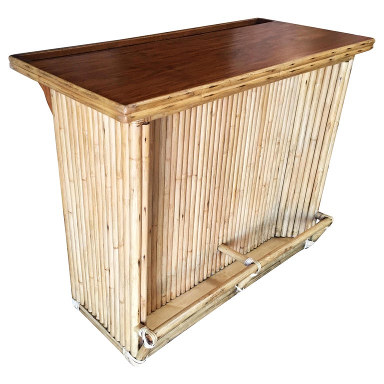 Restored Vertically Stacked Rattan Bar with Mahogany Top at 1stDibs
