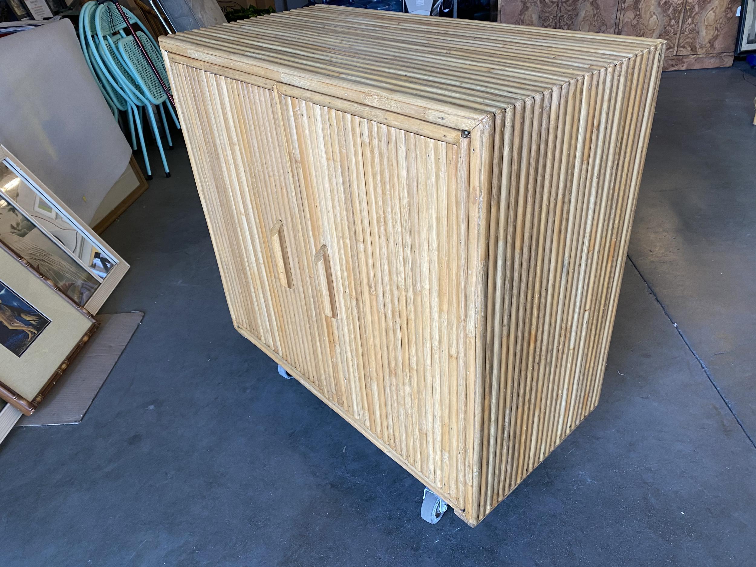 American Restored Vertically Stacked Rattan Lowboy Cabinbet For Sale
