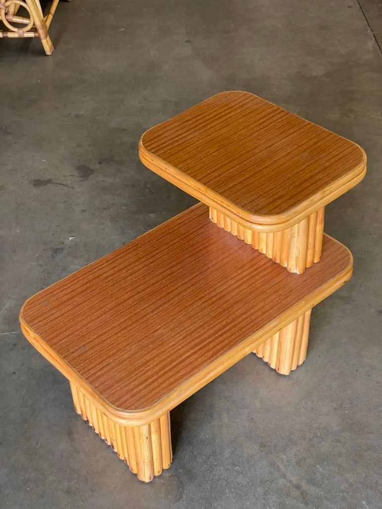 American Restored Vertically Stacked Rattan Side Lamp Table with Formica Top For Sale