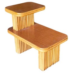 Restored Vertically Stacked Rattan Side Lamp Table with Formica Top