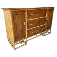 Restored Vertically Stacked Rattan Sideboard W/ Mahogany Top