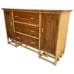 Restored Vertically Stacked Rattan Sideboard with Mahogany Top