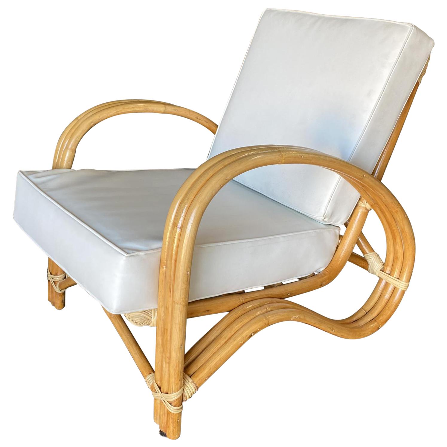 Restored Very Rare Three-Strand "P-Arm" Rattan Lounge Chair