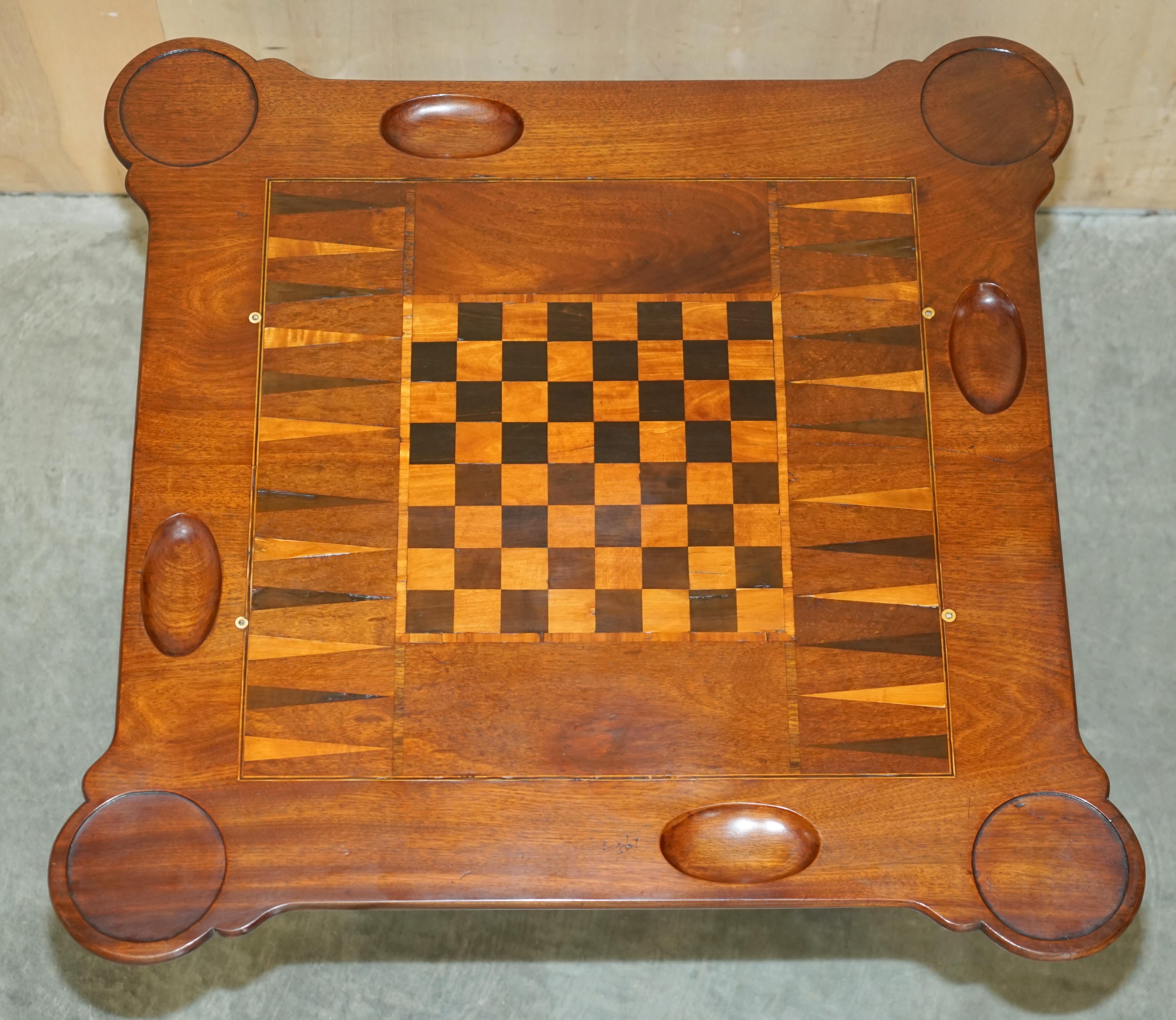Restored Victorian 1880 Burr Walnut Tilt Top Chessboard Backgammon Games Table For Sale 6