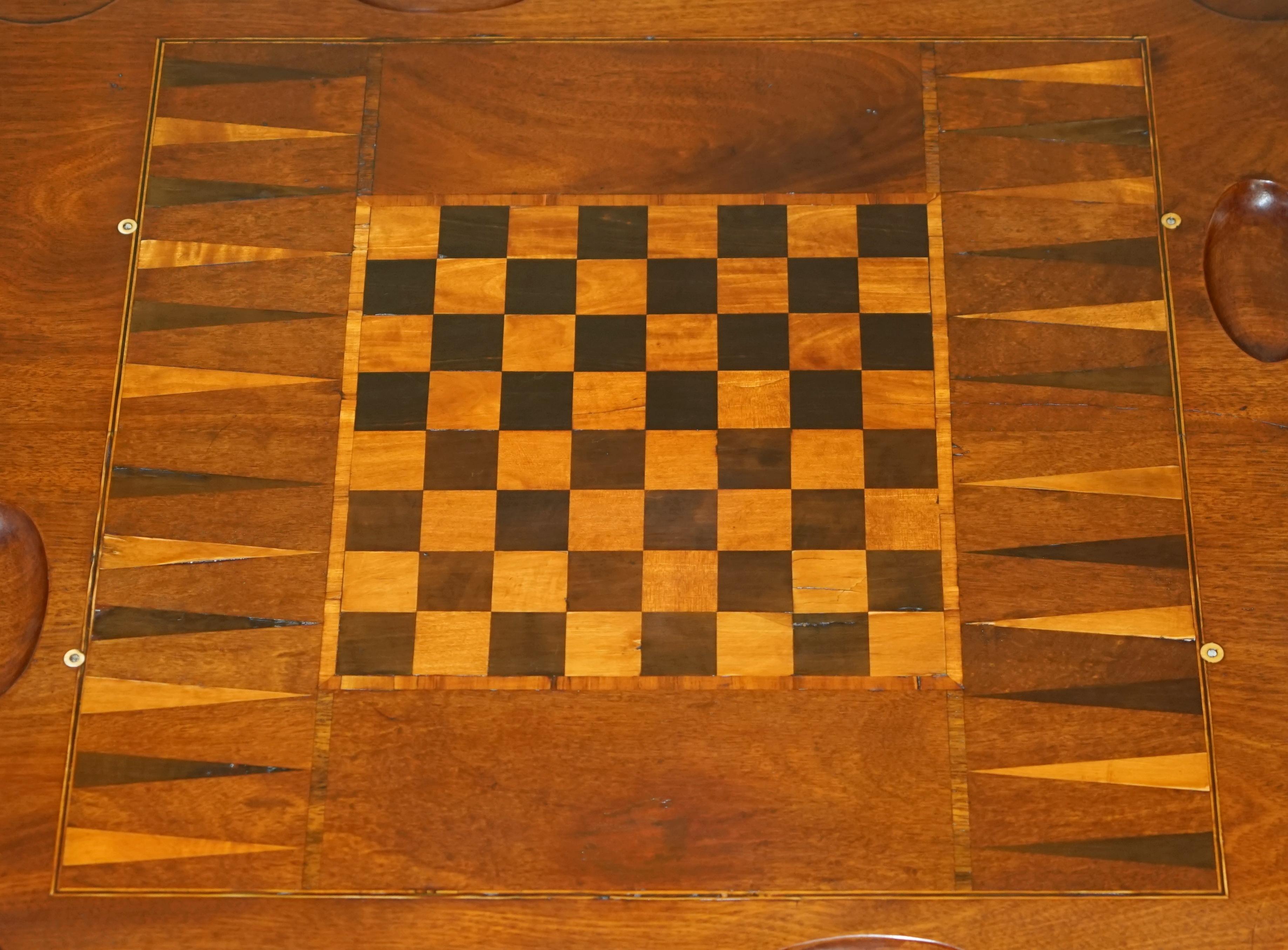 Restored Victorian 1880 Burr Walnut Tilt Top Chessboard Backgammon Games Table For Sale 11