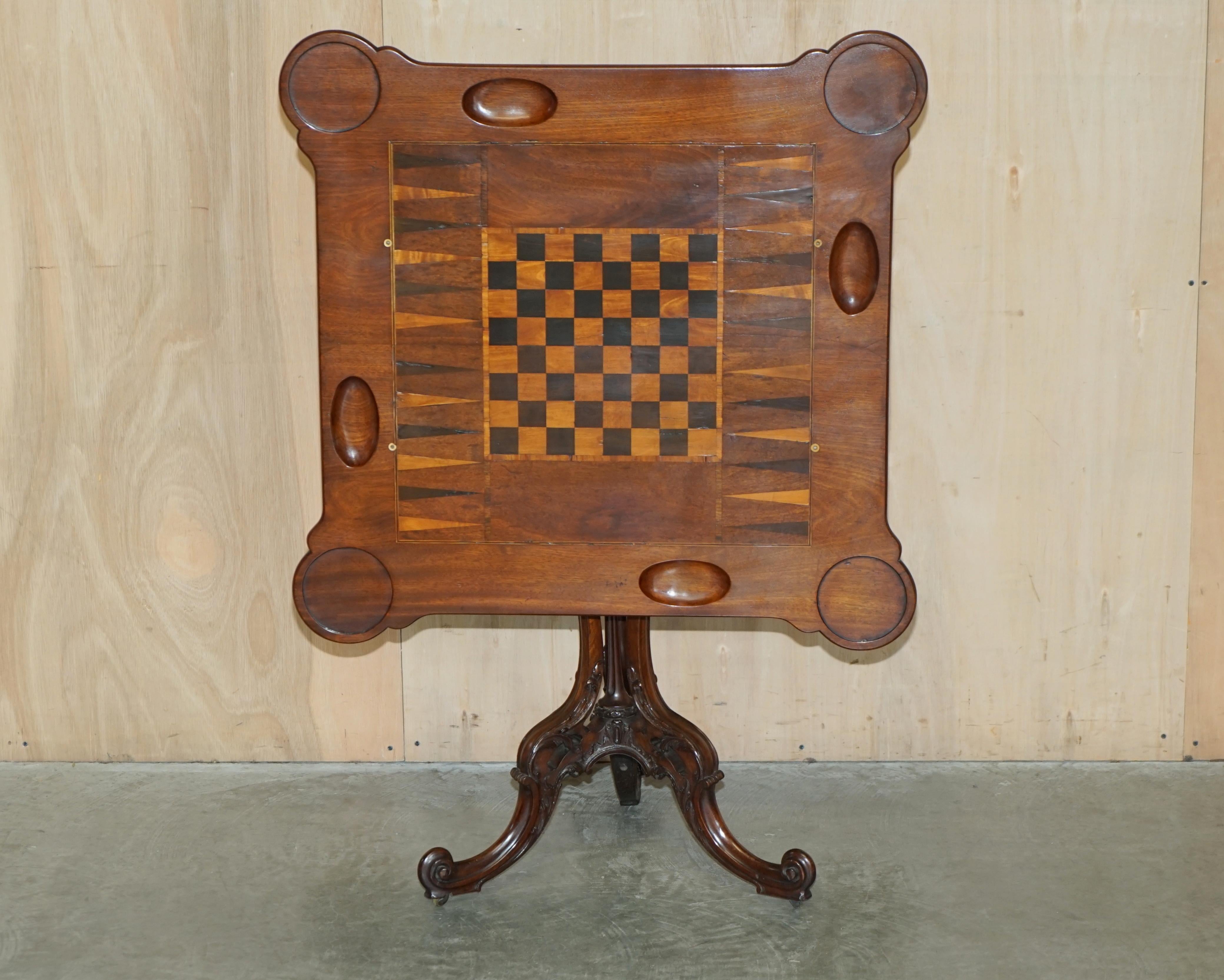 We are delighted to offer for sale this original, fully restored, Victorian circa 1860-1880 Burr Walnut, tilt top Chessboard games table with beautifully crafted base and marquetry inlaid top

A very good looking and well made table, it can be