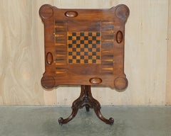 Restored Victorian 1880 Burr Walnut Tilt Top Chessboard Backgammon Games Table
