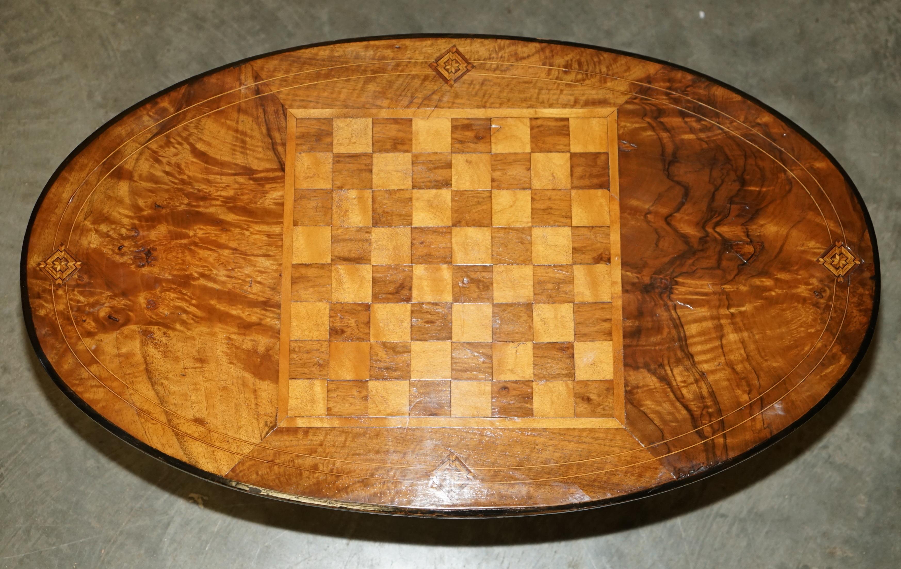 English RESTORED ViCTORIAN 1880 WALNUT & HARDWOOD MARQUETRY INLAID CHESS GAMES TABLE