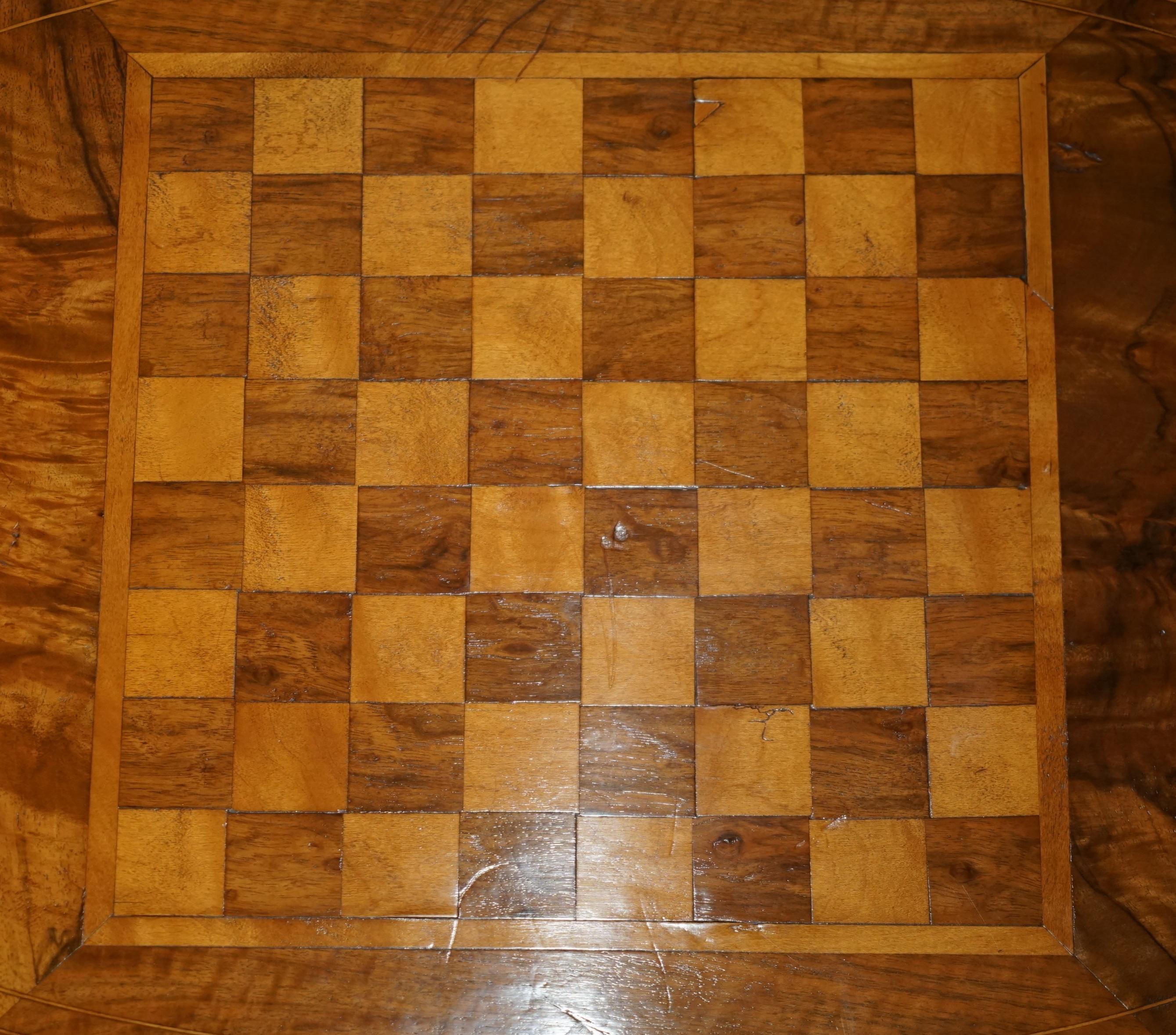 Hand-Crafted RESTORED ViCTORIAN 1880 WALNUT & HARDWOOD MARQUETRY INLAID CHESS GAMES TABLE