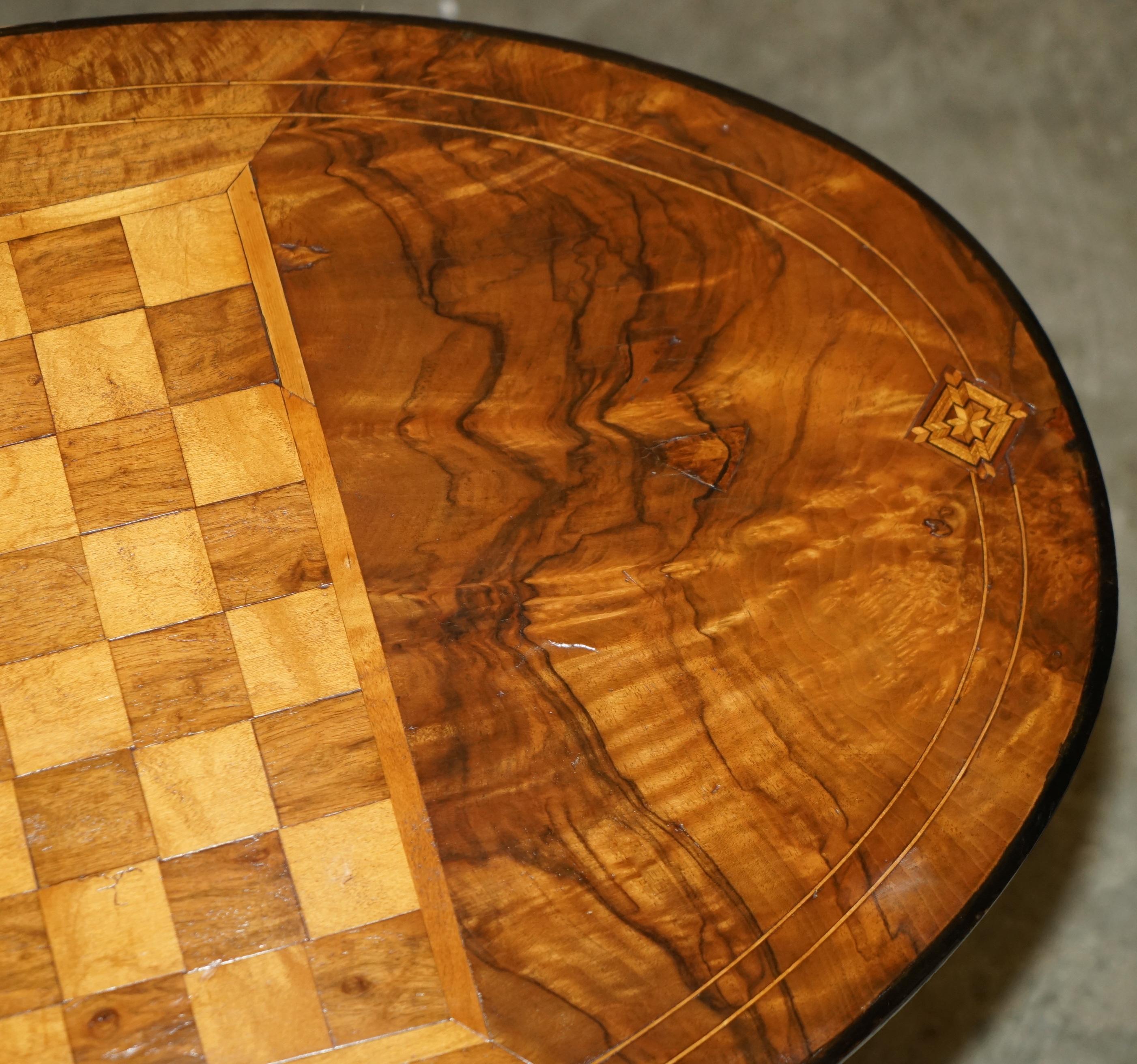 RESTORED ViCTORIAN 1880 WALNUT & HARDWOOD MARQUETRY INLAID CHESS GAMES TABLE 1