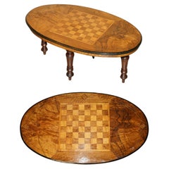 RESTORED ViCTORIAN 1880 WALNUT & HARDWOOD MARQUETRY INLAID CHESS GAMES TABLE