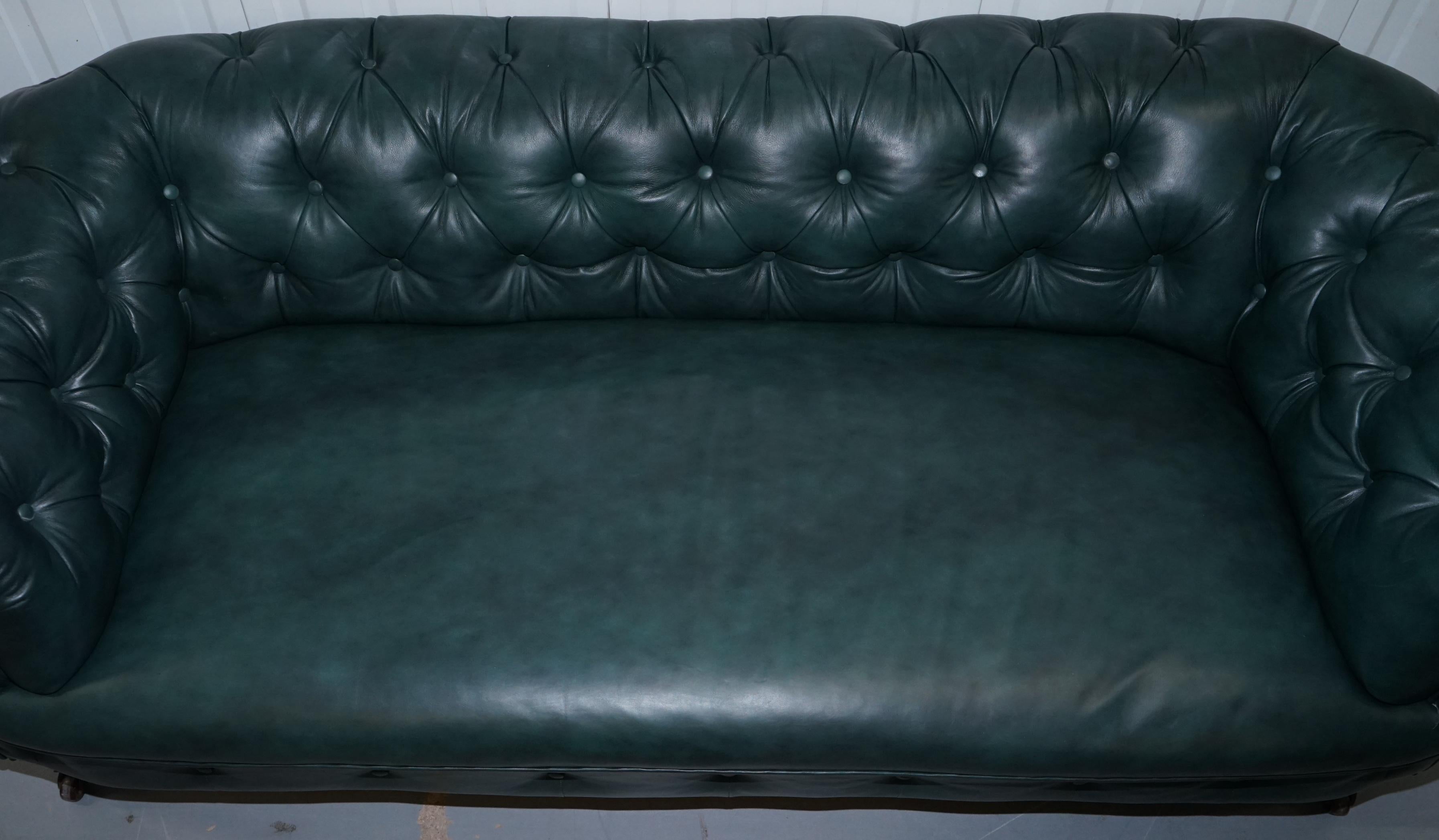 Restored Victorian 1890 Cornelius V Smith Chesterfield Leather Sofa Coil Sprung For Sale 2