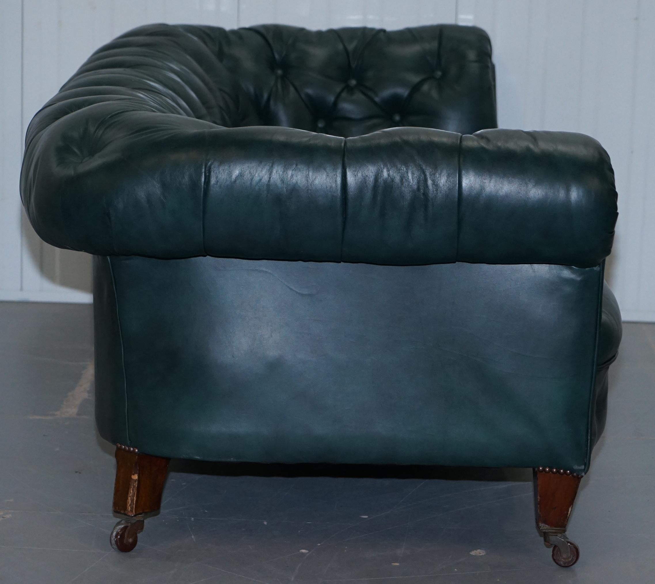 Restored Victorian 1890 Cornelius V Smith Chesterfield Leather Sofa Coil Sprung For Sale 3