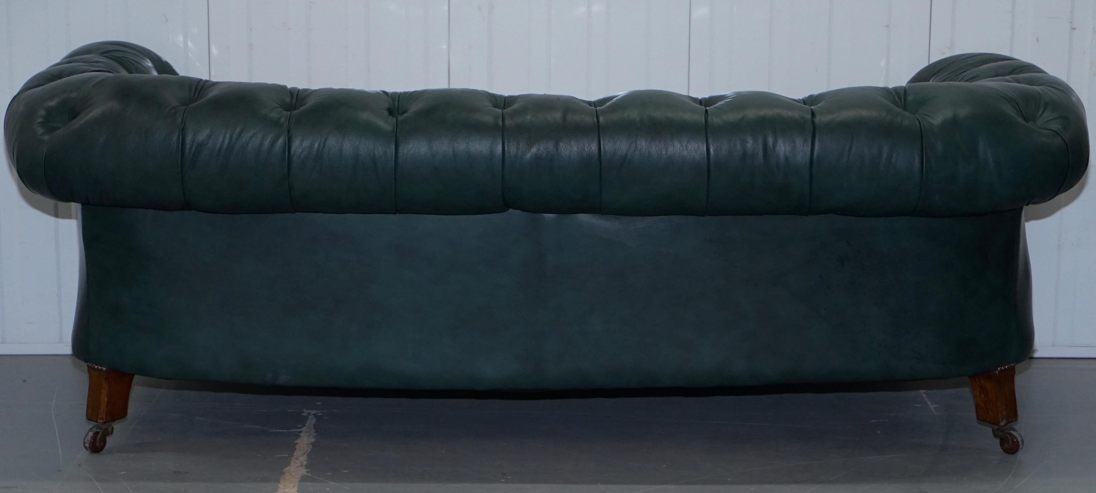 Restored Victorian 1890 Cornelius V Smith Chesterfield Leather Sofa Coil Sprung For Sale 4