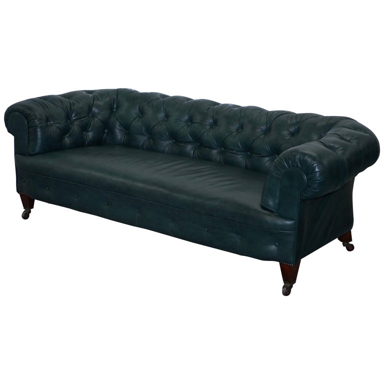 Restored Victorian Cornelius V Smith Chesterfield Leather Sofa Coil Sprung For at 1stDibs | victorian leather sofa, cornelius chesterfield, victorian leather sofas