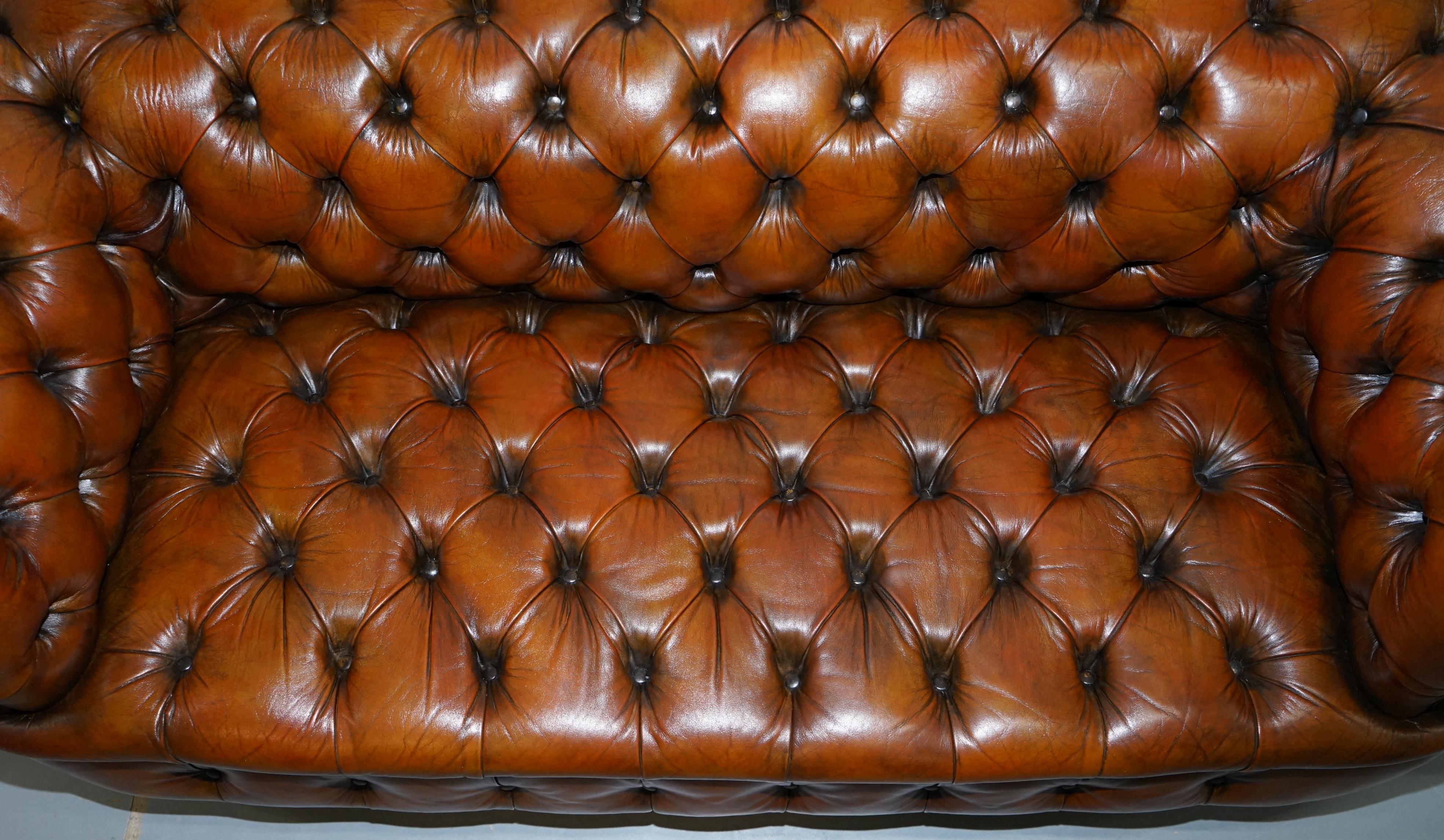 Restored Victorian 1890 Cornelius V. Smith Stamp Chesterfield Leather Sofa Brown For Sale 1