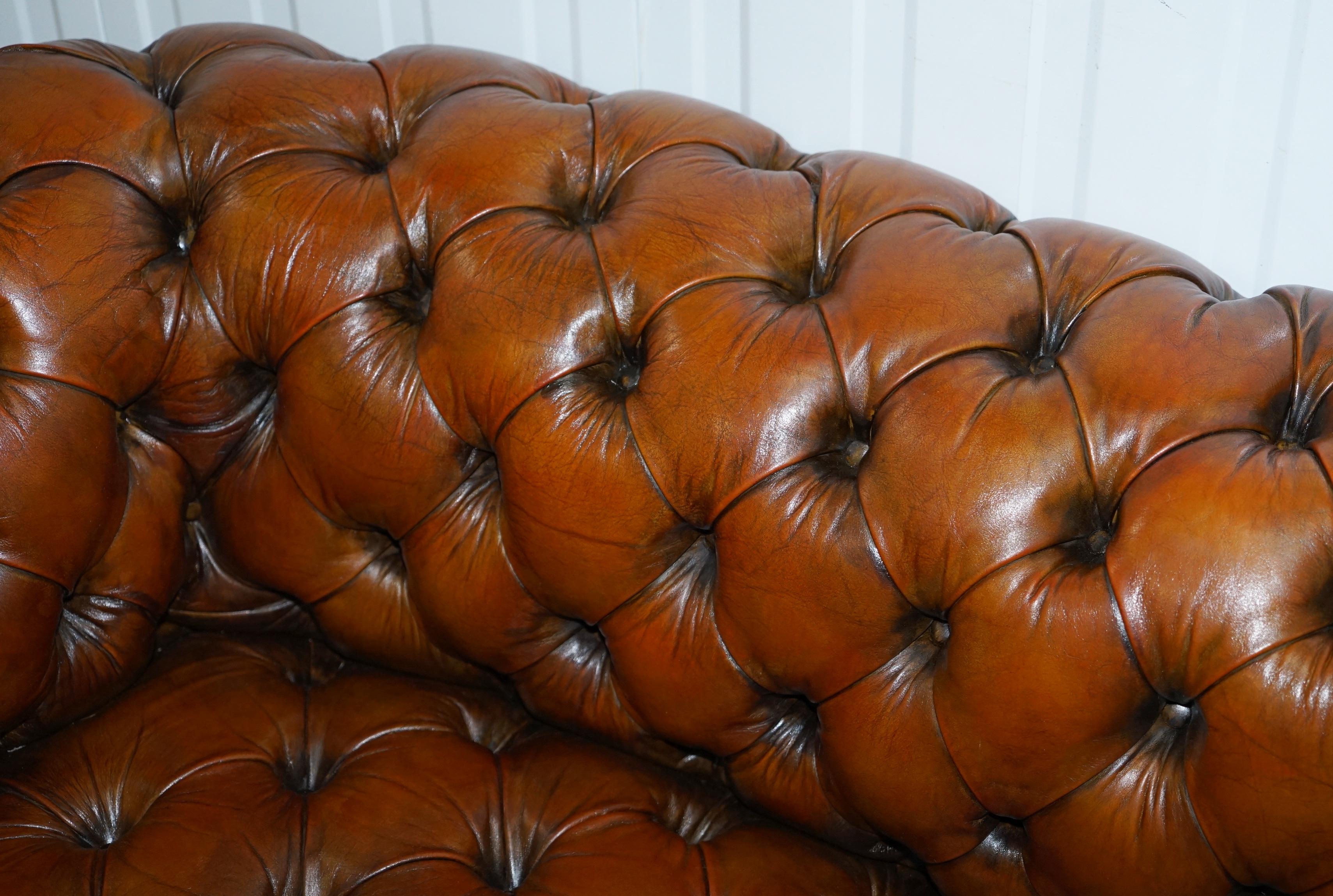 Restored Victorian 1890 Cornelius V. Smith Stamp Chesterfield Leather Sofa Brown For Sale 3