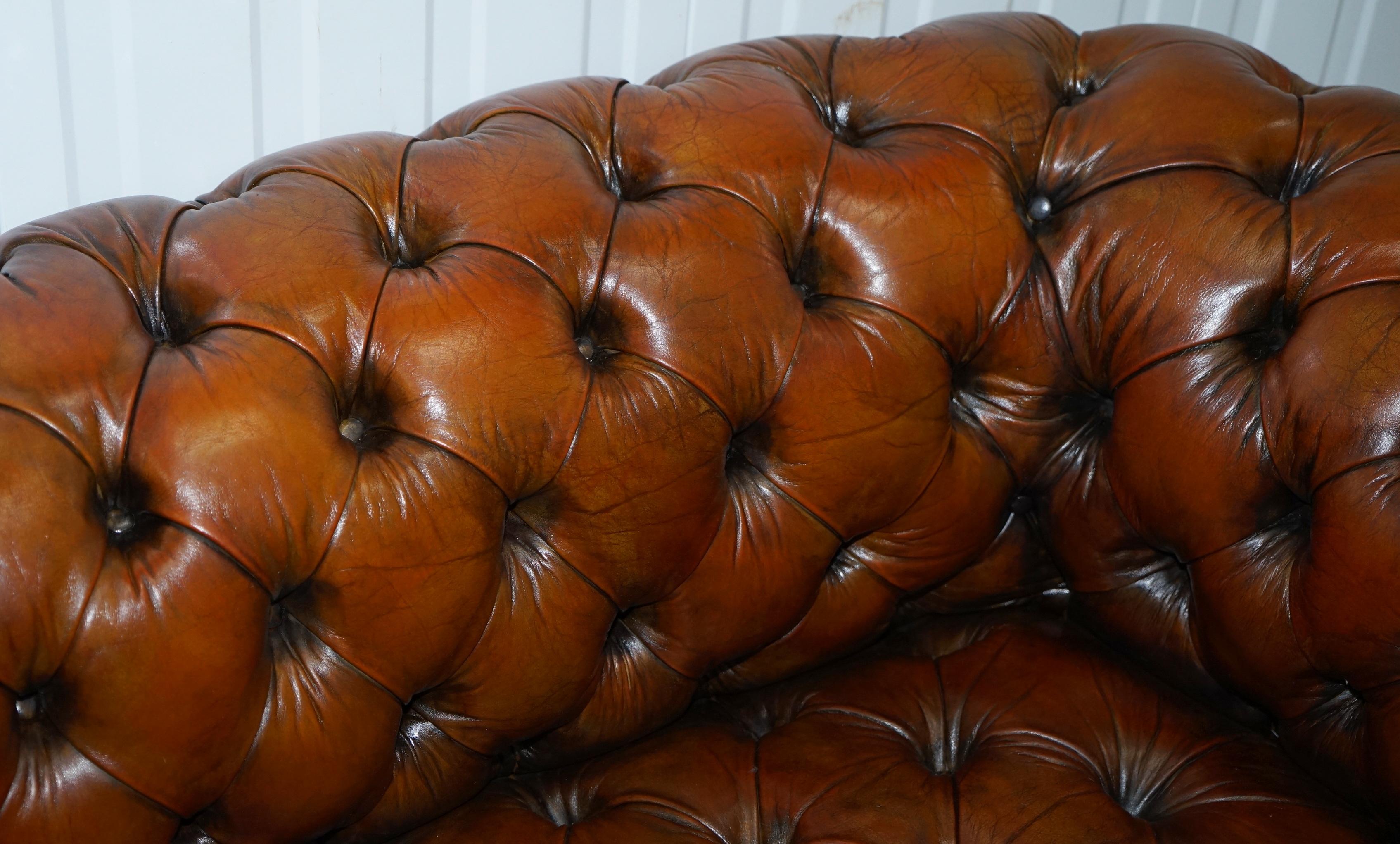 Restored Victorian 1890 Cornelius V. Smith Stamp Chesterfield Leather Sofa Brown For Sale 4