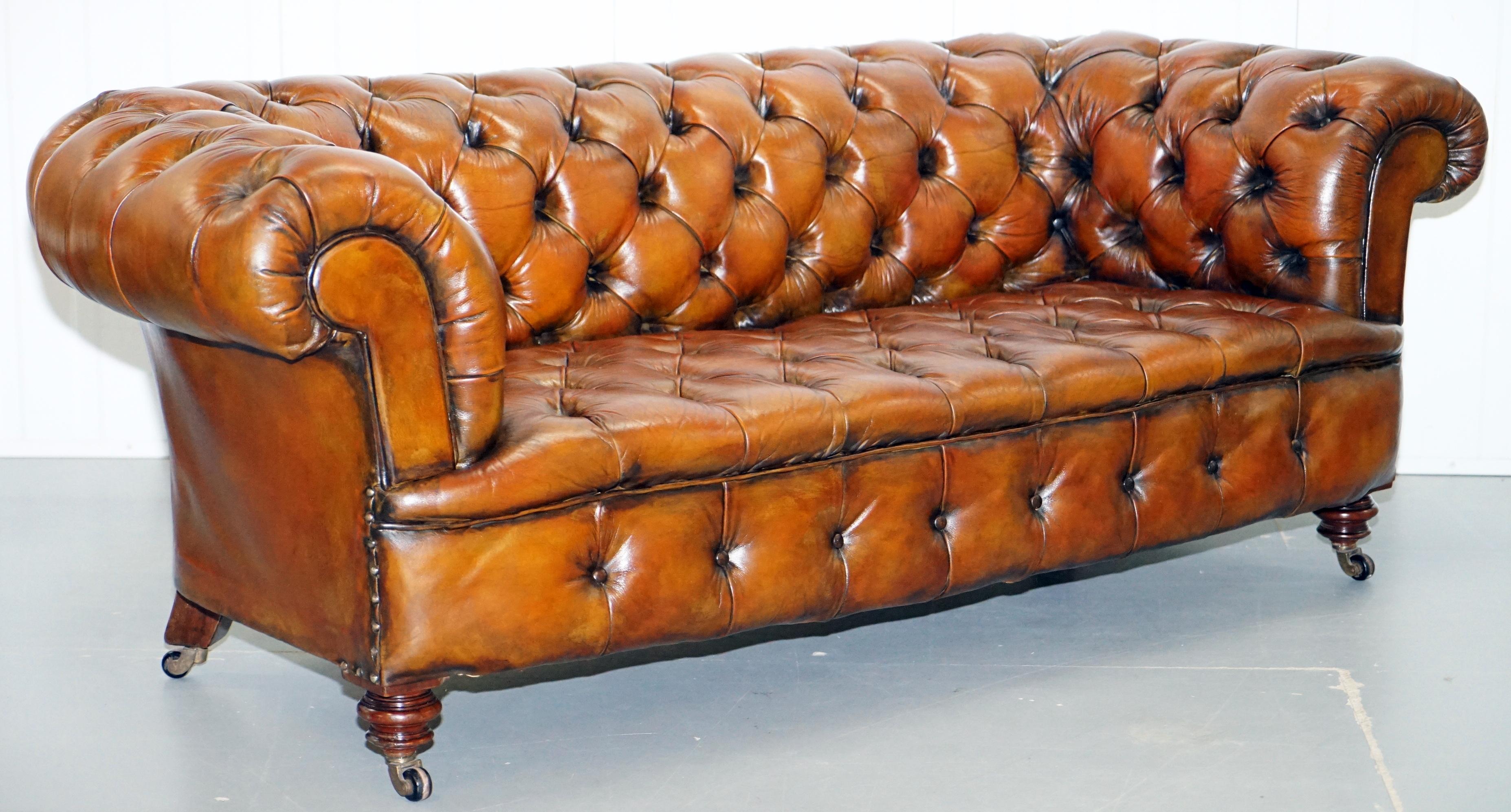 We are delighted to offer for sale this lovely rare original fully restored Victorian 1890 Cornelius V Smith Stamped aged whiskey brown leather Chesterfield sofa

Please note the delivery fee listed is just a guide

What can I say, if you’re in