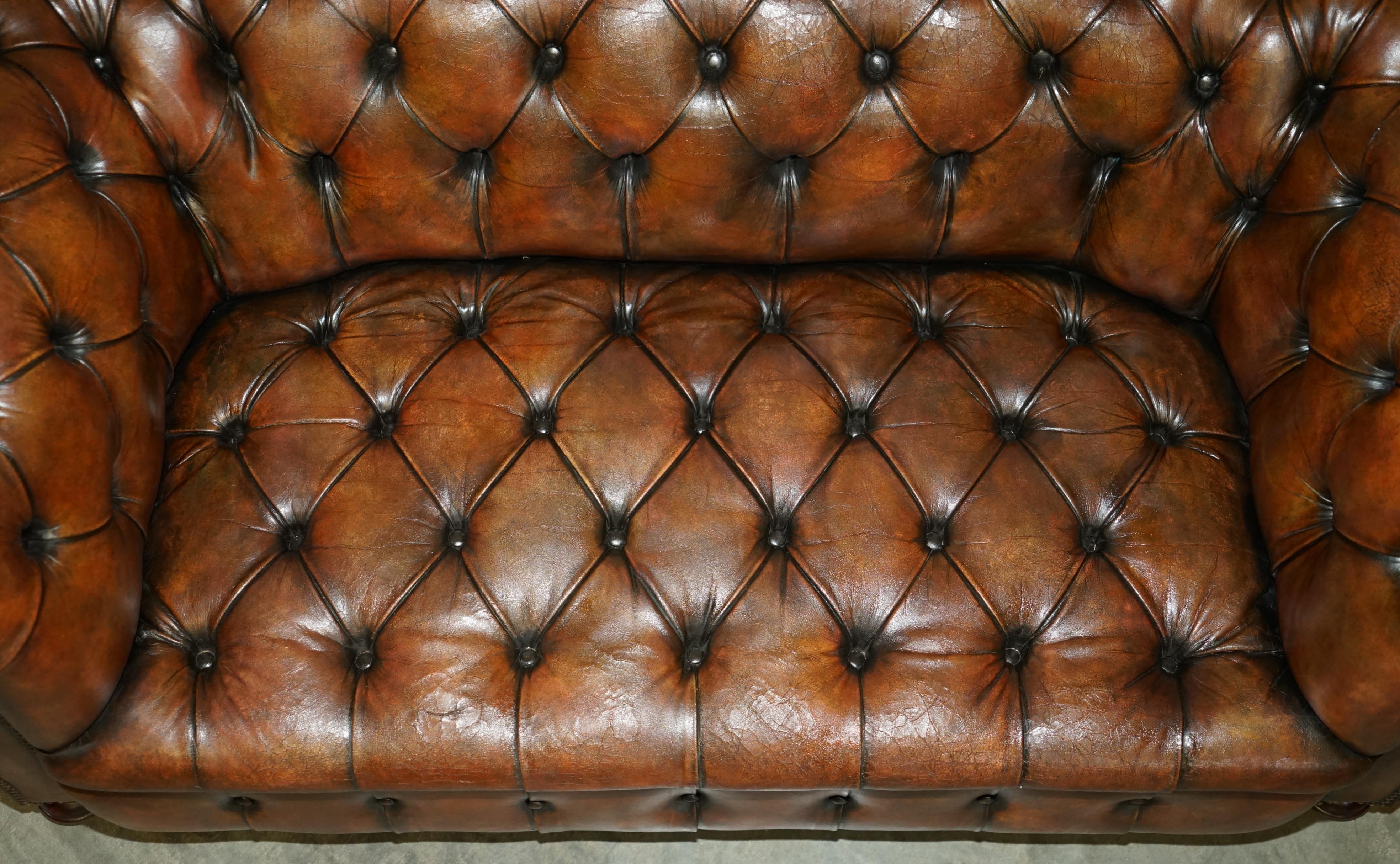 Hand-Crafted RESTORED VICTORiAN 1890 EXTRA LARGE ARMED CHESTERFIELD BROWN LEATHER CLUB SOFA For Sale